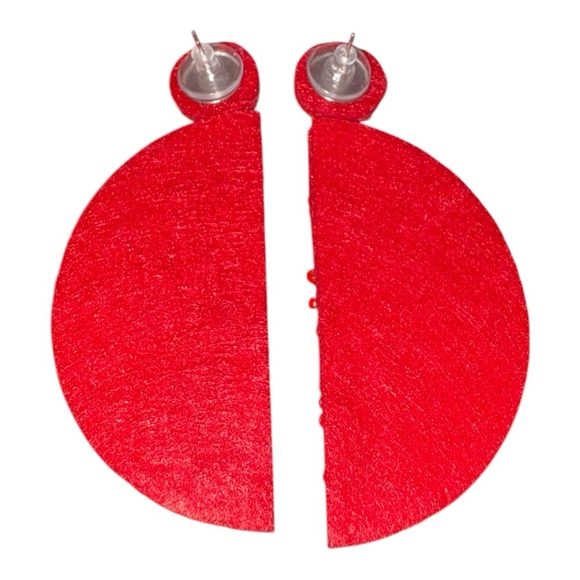 Beaded Watermelon Statement Earrings Red Green Seed Detail J23 - Picture 3 of 3